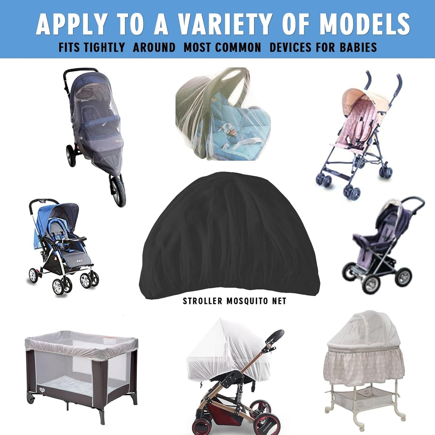 Mosquito Net for Stroller 2Pack - Protective Baby Stroller Mosquito Net - Perfect Bug Netting for Strollers, Bassinets, Cradles, Playards, Pack N Plays and Portable Mini Crib (Black)