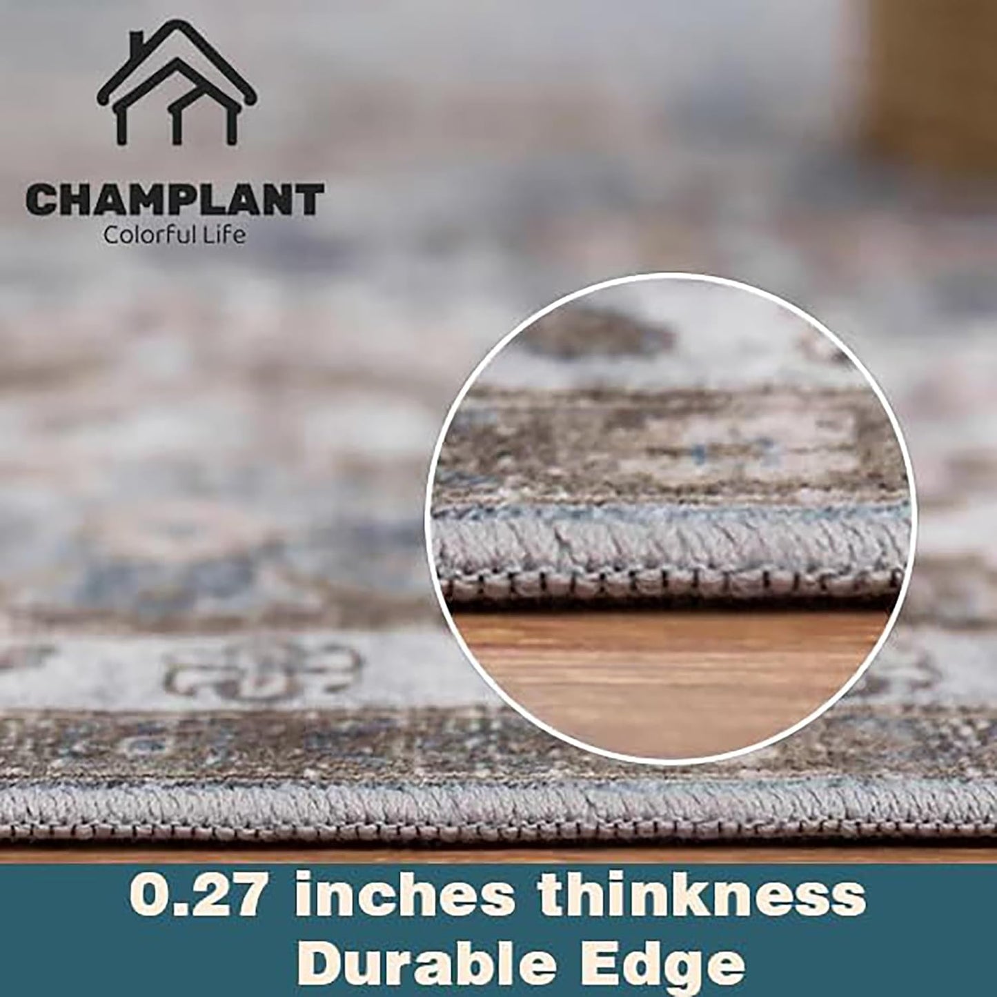 3'x5' Deep Khaki Vintage Washable Thin Area Rug Traditional Floor Cover Foldable Indoor Distressed Non Slip Carpet for Bedroom Living Room Bathroom