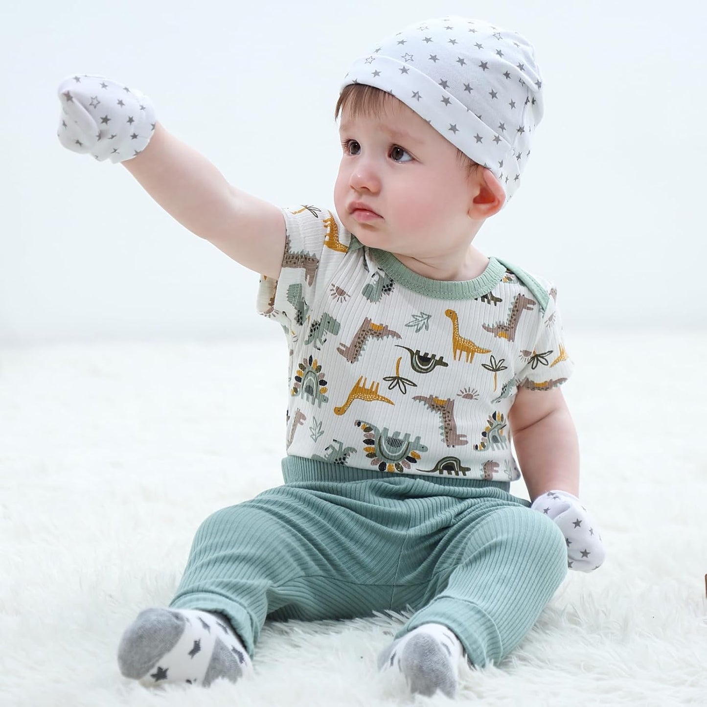 Baby Bodysuit 6 Pack Soft Mixed Ribbed Short Sleeve Romper Infant Boy Girl Clothes Set