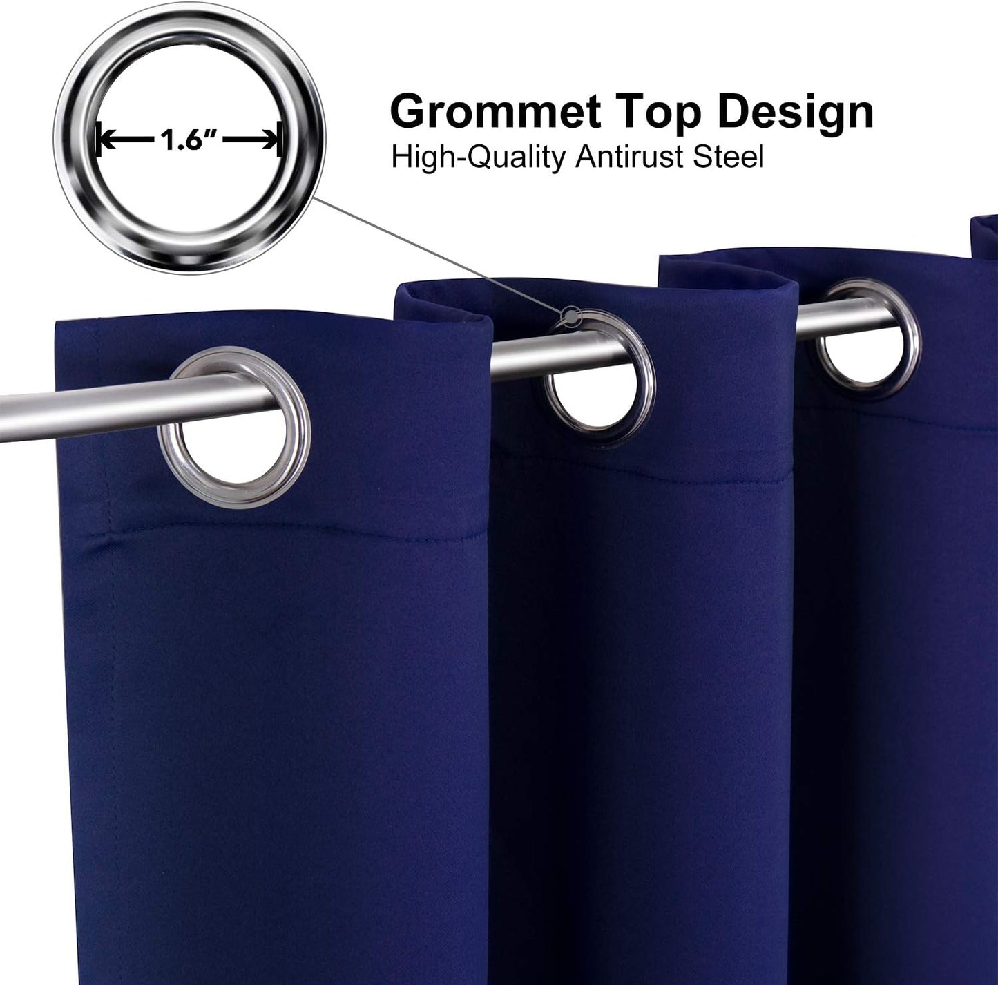 ChrisDowa Grommet Blackout Curtains for Bedroom and Living Room - 2 Panels Set Thermal Insulated Room Darkening Curtains (Navy Blue, 52W x 72L)