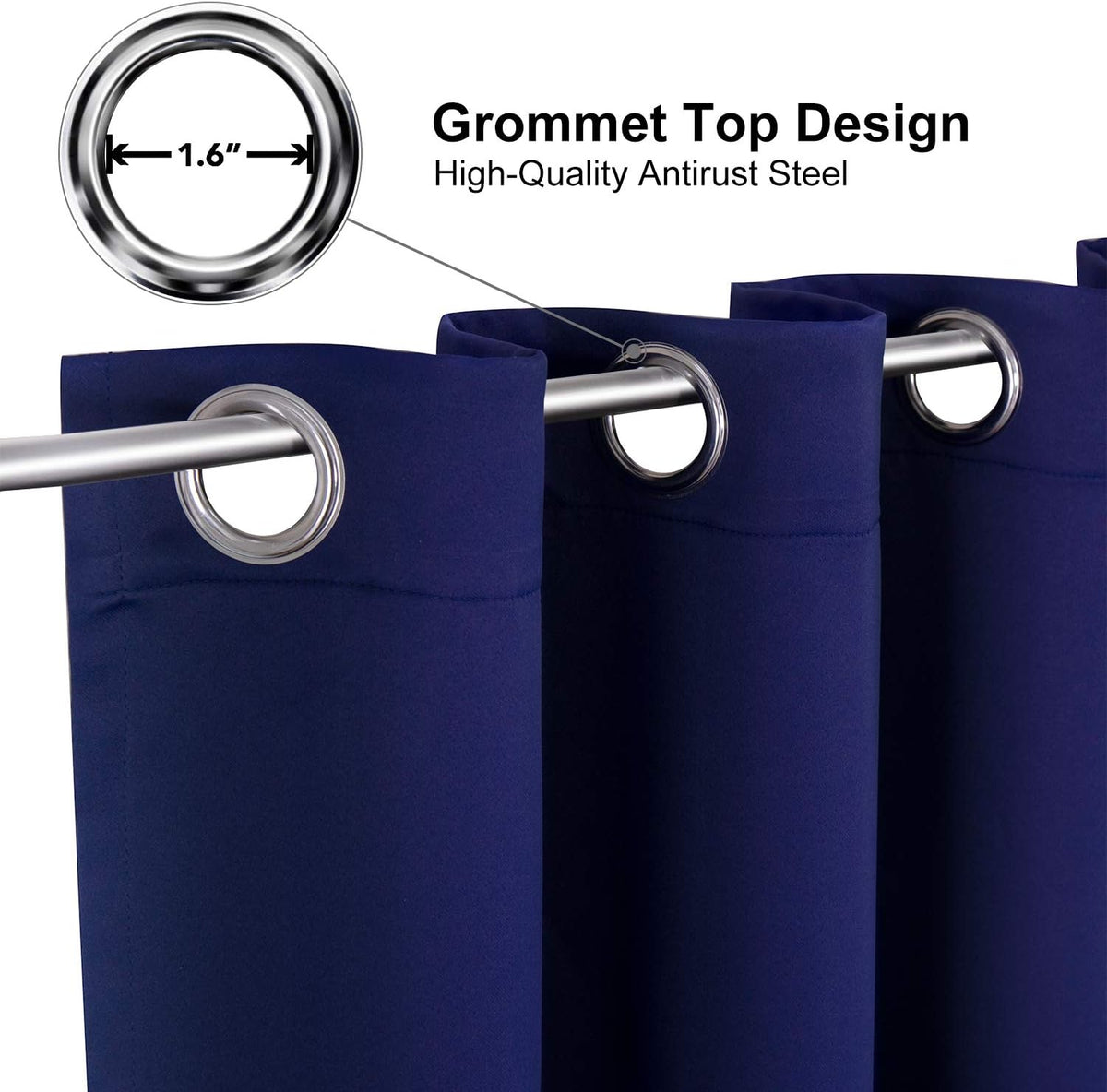 ChrisDowa Grommet Blackout Curtains for Bedroom and Living Room - 2 Panels Set Thermal Insulated Room Darkening Curtains (Navy Blue, 38W x 45L)