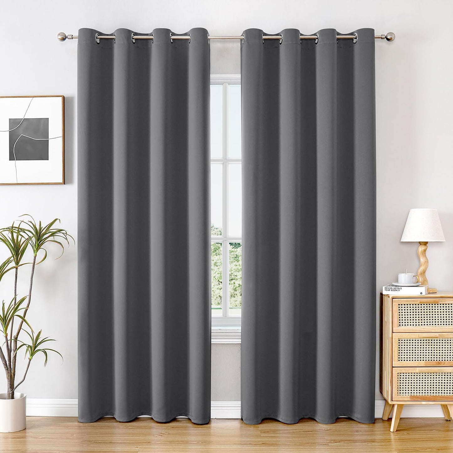 ChrisDowa Blackout Curtains 108 inches Long for Bedroom - 2 Panels Set Grommet Thermal Insulated Room Darkening Curtains for Living Room (Grey, 52 x 108 Inch)