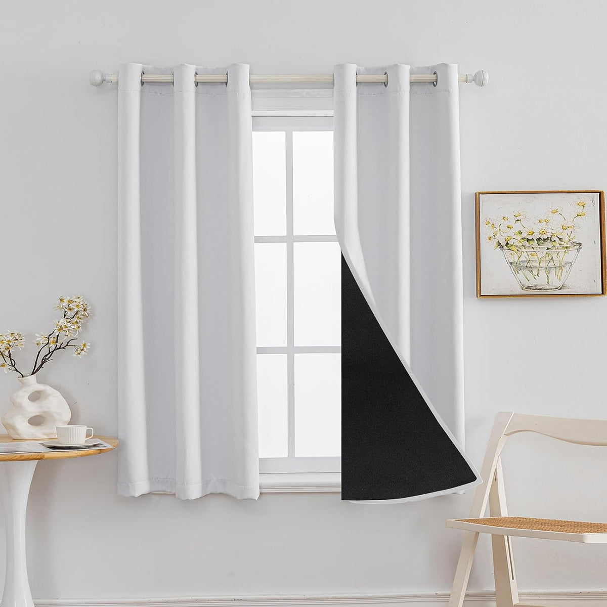 Anytime 100% Blackout Curtain Set, Thermal Insulated & Energy Efficiency Window Draperies for Guest Room, Full Shading Panels for Shift Worker and Light Sleepers（Greyish White, 2 Panels, 42W x 54L）