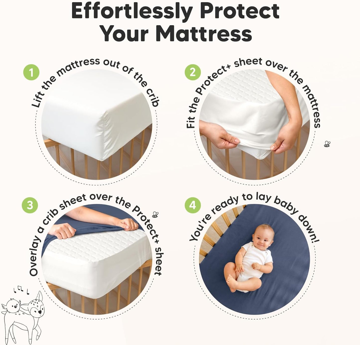 Waterproof Crib Mattress Protector Cover Fitted - 2-Pack Quiet Baby Crib Mattress Pad Sheets, 52" x 28" Soft Quilted Cotton Baby Sheet, Machine Washable, Easy Fit, Durable (Mist Rose/Mavy)