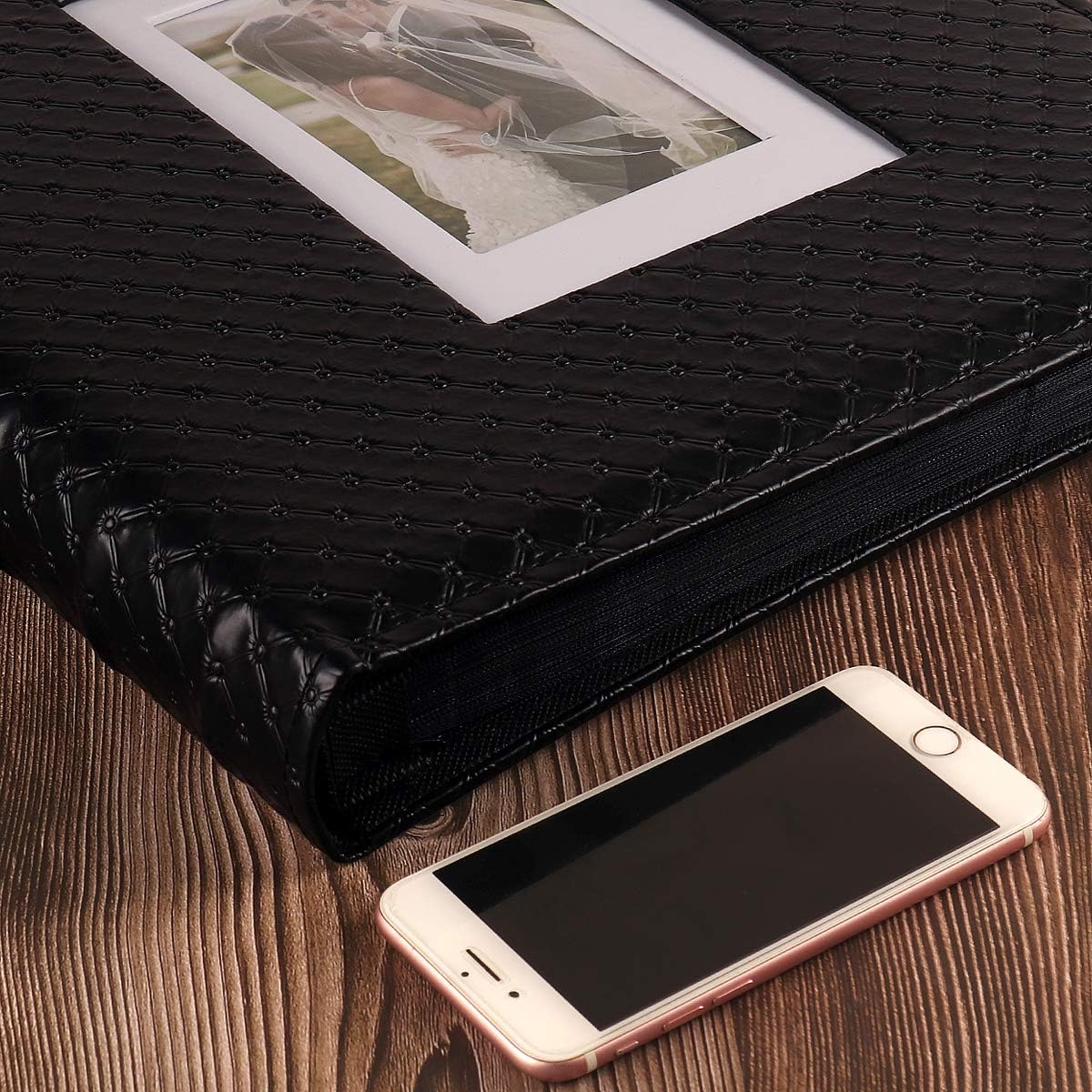 RECUTMS Photo Album 4x6 Holds 500 Photos Black Inner Page Button Grain Leather Larger Capacity Horizontal and Vertical Photos Wedding Pictures Album Birthday Christmas Baby Family Photo Book(Black)