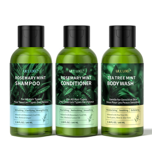 Travel Shampoo Conditioner and Body Wash Gift Set Trio, Travel Size Hair Care & Body Care for Trip, Outdoor, Camping, Hotel & Gyms, Anti-Dandruff, Nourish, Gentle For Baby, 3.38 Oz Travel Size Bottles