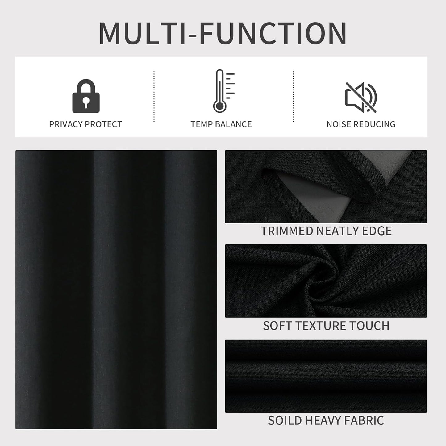Joydeco Blackout Curtains 90 Inches Long 2 Panels Burg, Room Darkening Curtains for Bedroom, 100% Black Out Textured Thermal Drapes Privacy Protection 2 Panels Set(W52 x L90 Inch, Black)