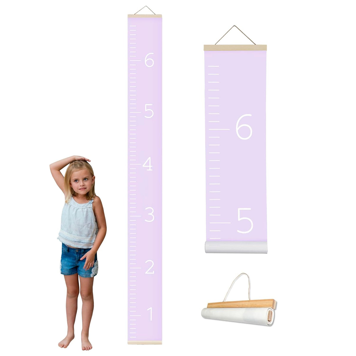Morxy Canvas Growth Chart for Kids - Unisex Kids Room Wall Decor - Measuring Height Chart- Wall Tape with Height Chart for Kids (Canvas, Plain Purple)