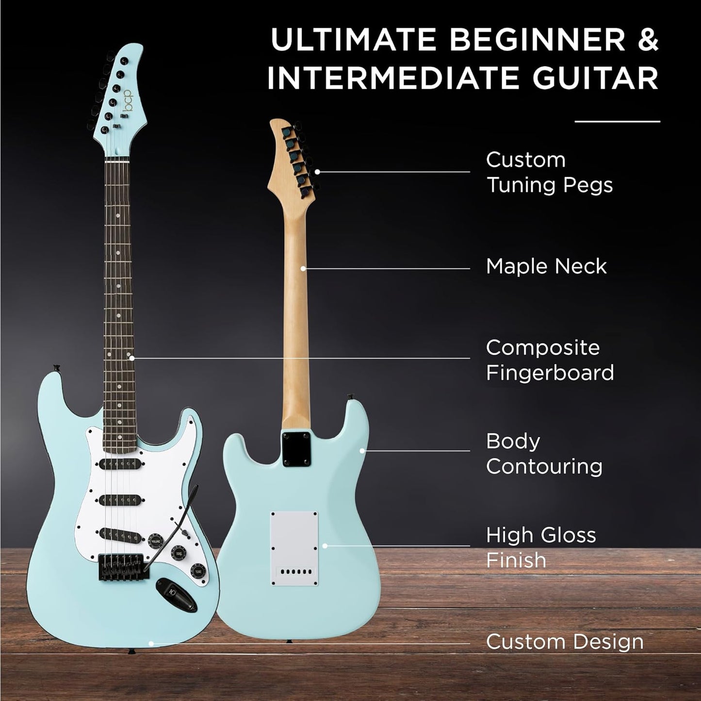 Best Choice Products 39in Full Size Beginner Electric Guitar Starter Kit w/Case, Strap, 11W Amp, Strings, Pick, Tremolo Bar - Powder Blue
