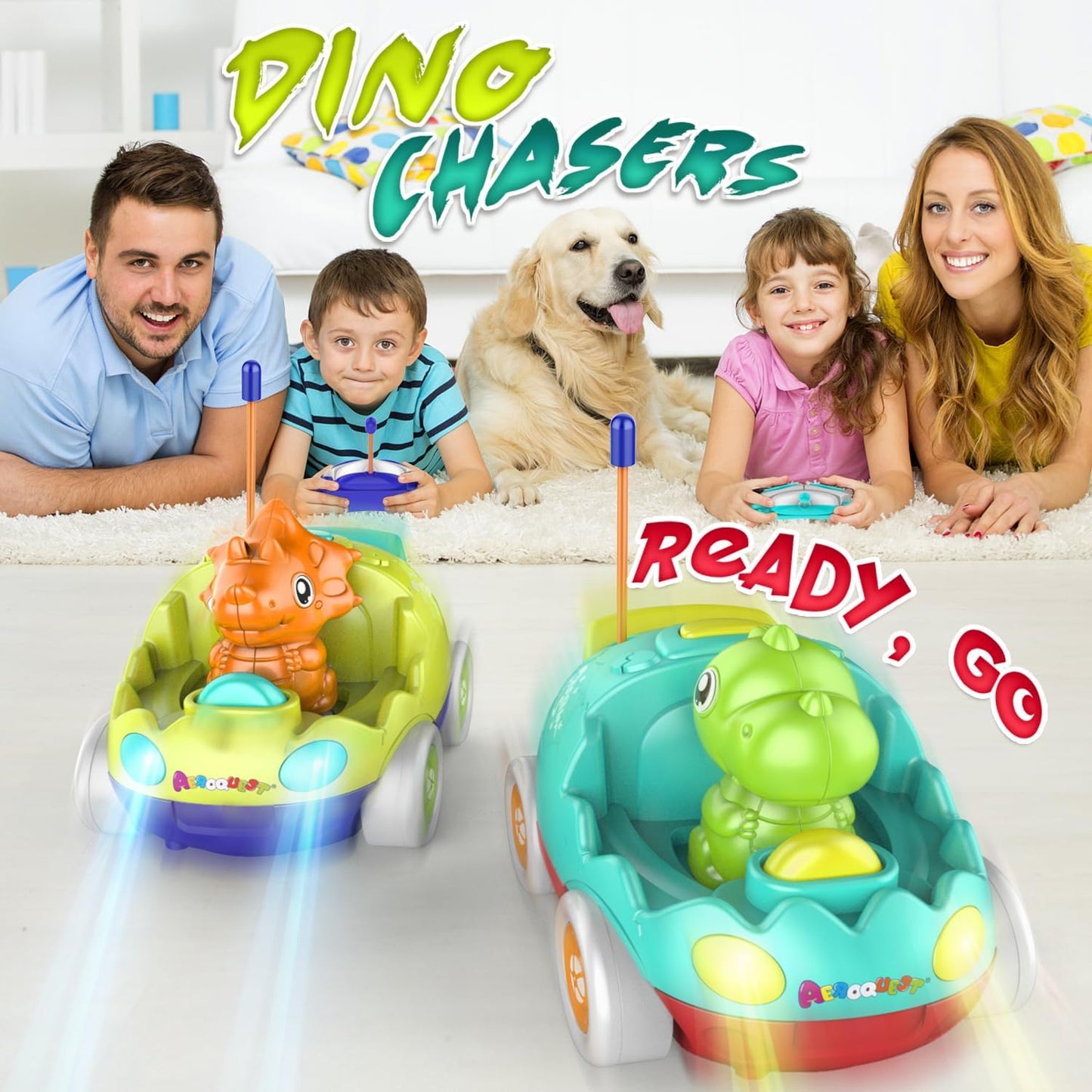 Remote Control Car for Toddlers Toddler Toys for 18+Months RC Cars with LED Lights & Music Dinosaur Toy for Kids 2 3 4 5 Years Old Birthday Gifts for 3+ Year Old Girls Boys -2 Pack