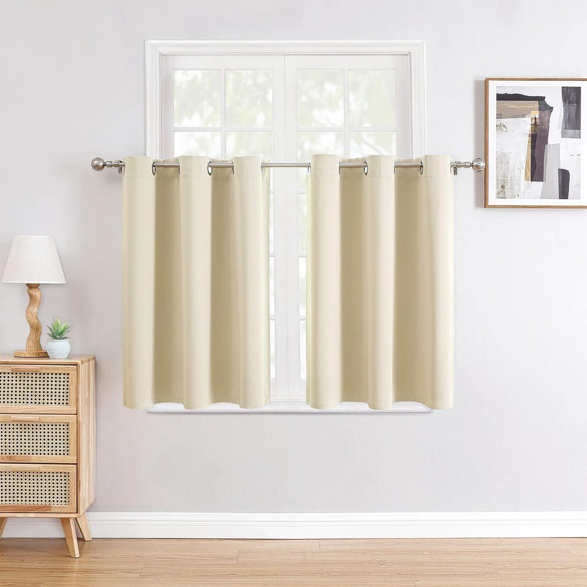 ChrisDowa Small Window Curtains for Kitchen and Bedroom - Grommet Short Thermal Insulated Room Darkening Curtains (2 Panels, Beige, 34 x 36 Inch)