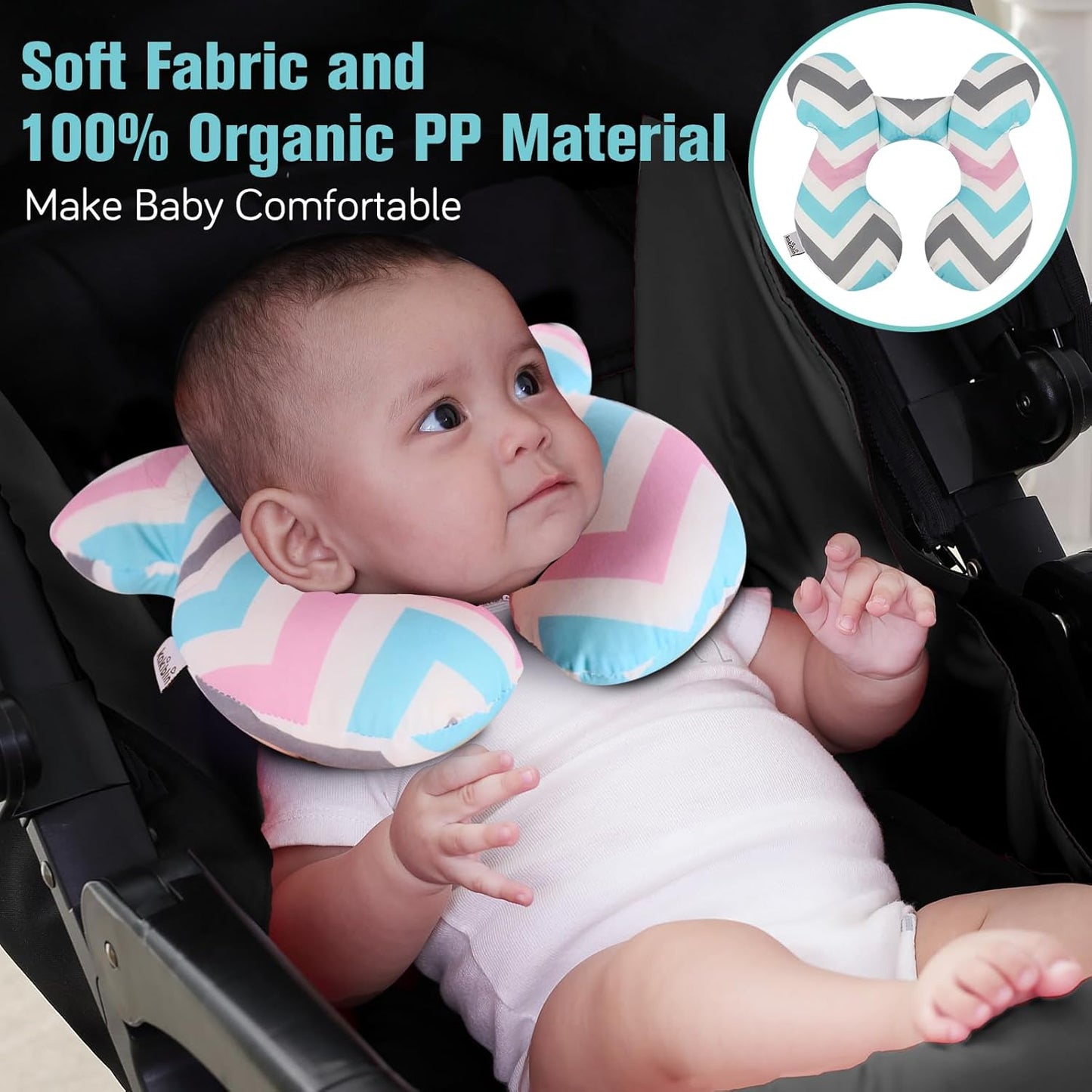 KAKIBLIN Baby Head Pillow,Support Pillow, Baby Travel Pillow for Head and Neck, Babies Neck Pillows for Car Seat,Pushchair,Travel(Wave)