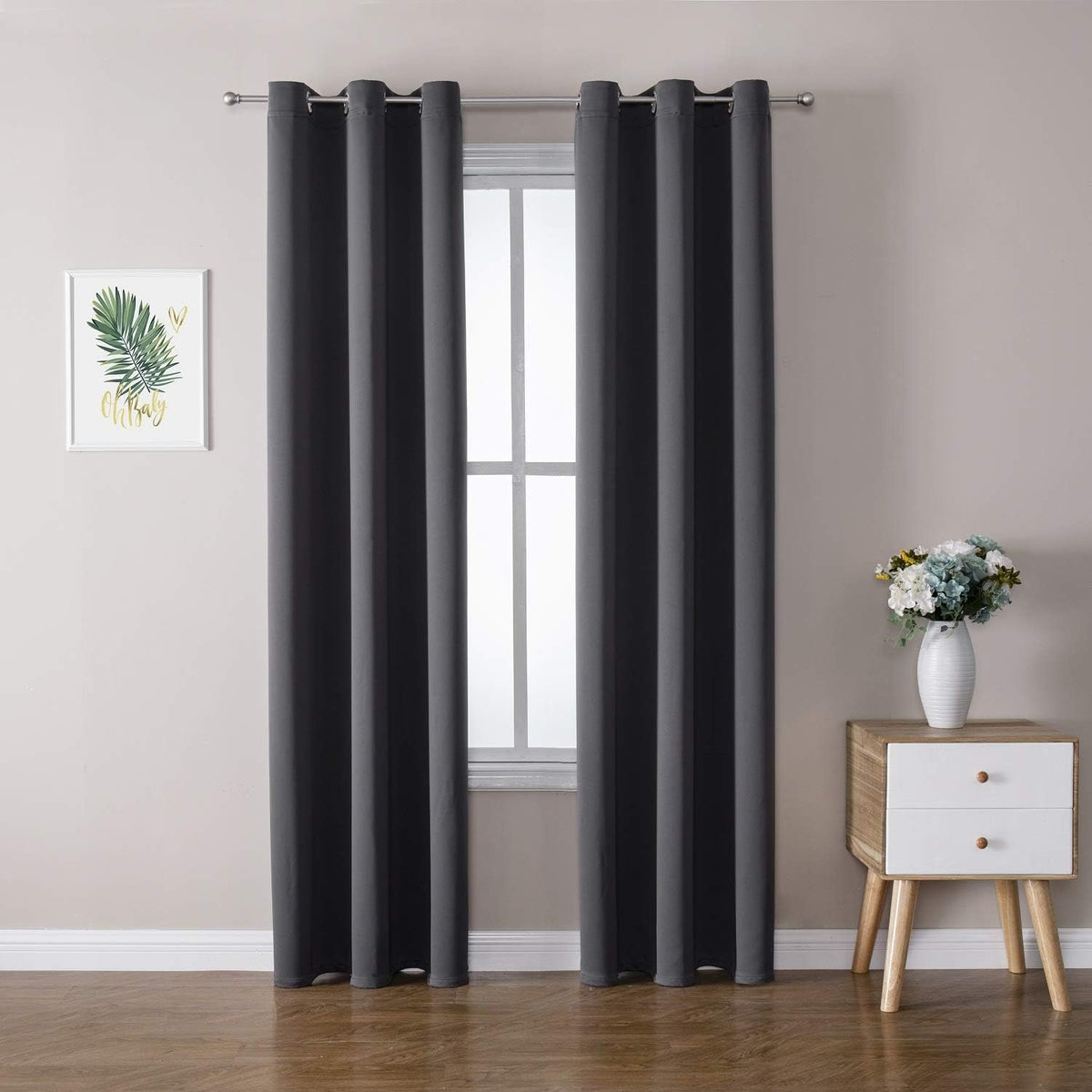 ChrisDowa Grommet Blackout Curtains for Bedroom and Living Room - 2 Panels Set Thermal Insulated Room Darkening Curtains (Dark Grey, 42W x 84L)