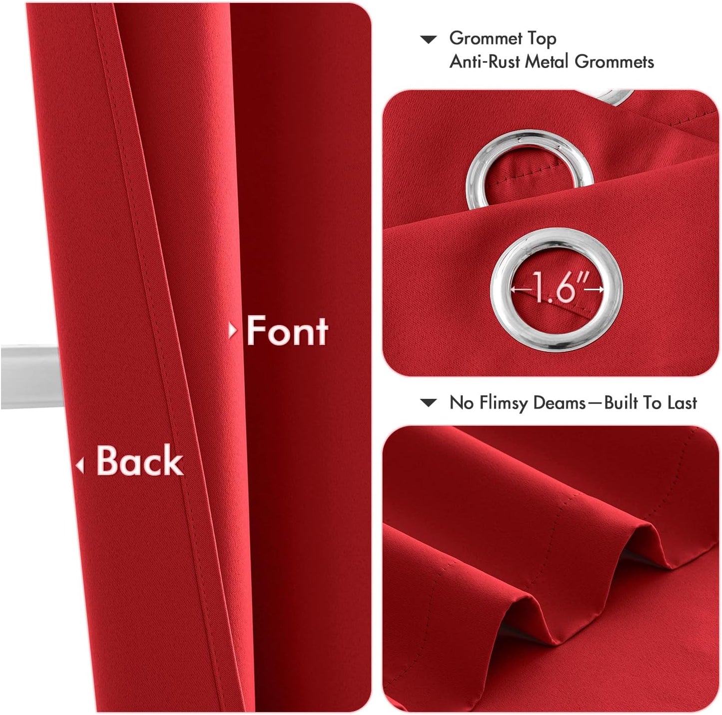 MIULEE Christmas Red Blackout Curtains for Bedroom Living Room 72 Inches Long 2 Panels, Thermal Insulated Room Darkening Drapes Solid Grommet Top Light Blocking Window Treatments 40x72 Inch