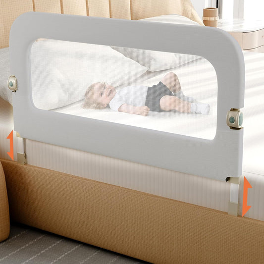 Bed Guard Rail for Toddlers - 47inch Foldable & Adjustable Height Baby Bed Safety Side Rails - Large Toddler Crib Railing Guard for Twin, Bunk, Full Size, Queen & King, Full Size Bed Grey