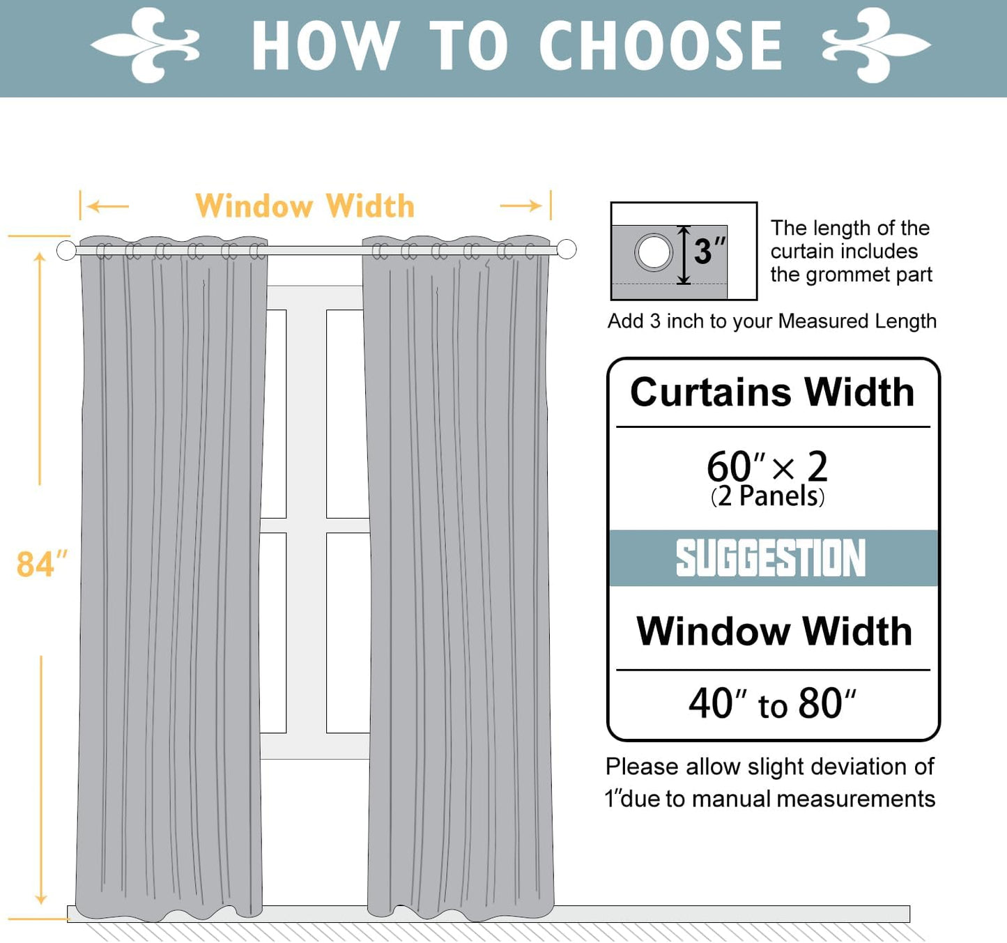 ChrisDowa 100% Blackout Curtains 84 inch Long for Bedroom with Black Liner, Extra Wide 2 Thick Layers Total Blackout Thermal Insulated Grommet Window Curtains 2 Panels Set (Grey, 60 x 84 Inch)