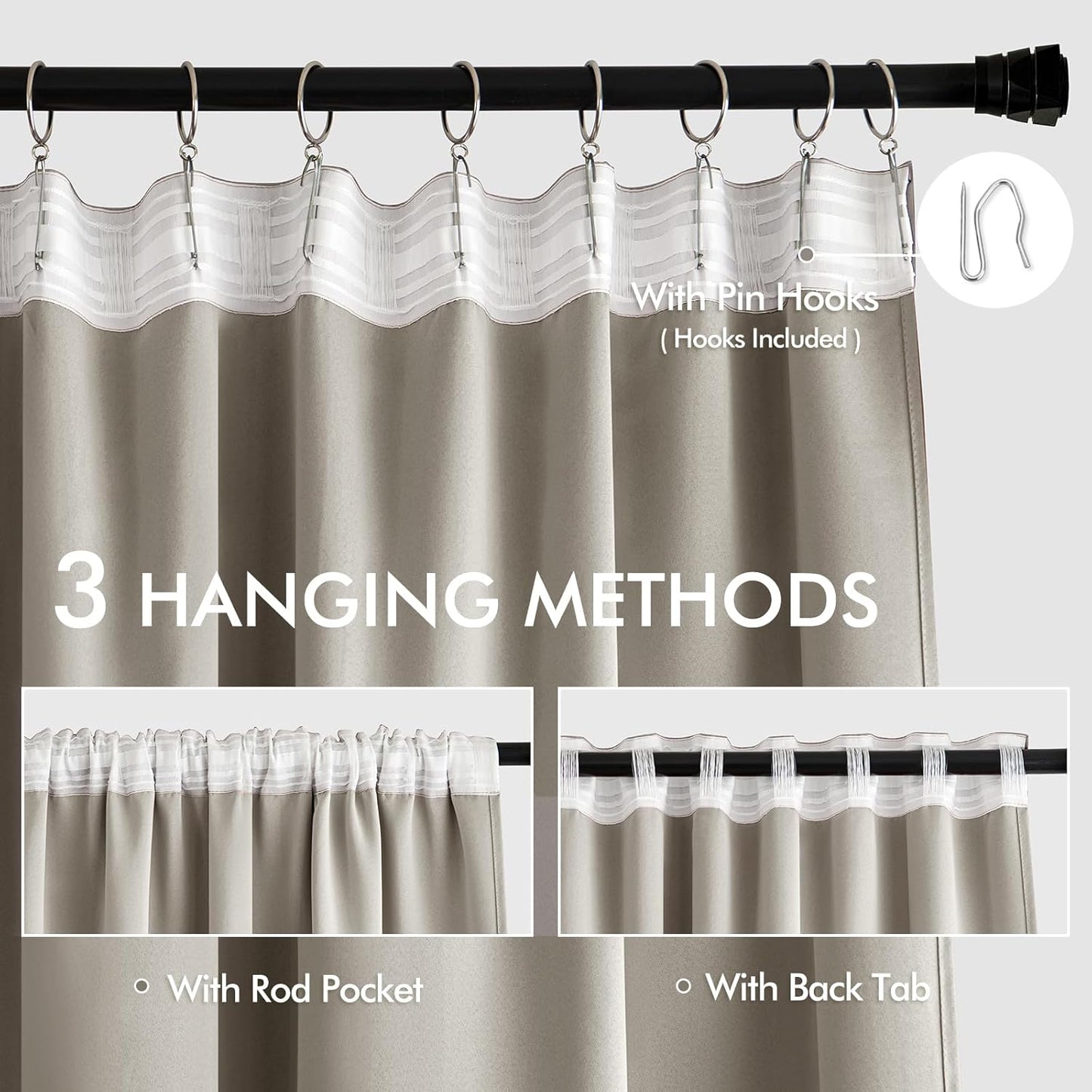 MIULEE Stone Back Tab Blackout Curtains 120 Inch Long 2 Panels Set for Bedroom, Rod Pocket/Pinch Pleated Extra Long Thermal Insulated Living Room Darkening Light Blocking 10FT Drapes