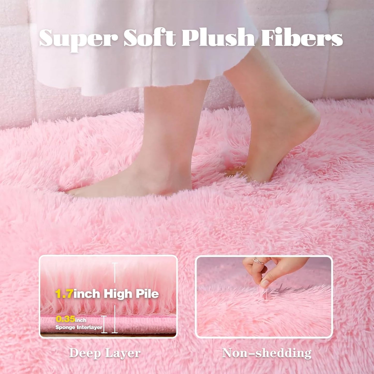 5x8 Area Rug for Living Room: Fluffy Shag Soft Washable Rugs Fuzzy Plush Indoor Carpet for Bedroom Nursery Playroom Dorm Kids Girls Boys Room (Pink, 5'x8')