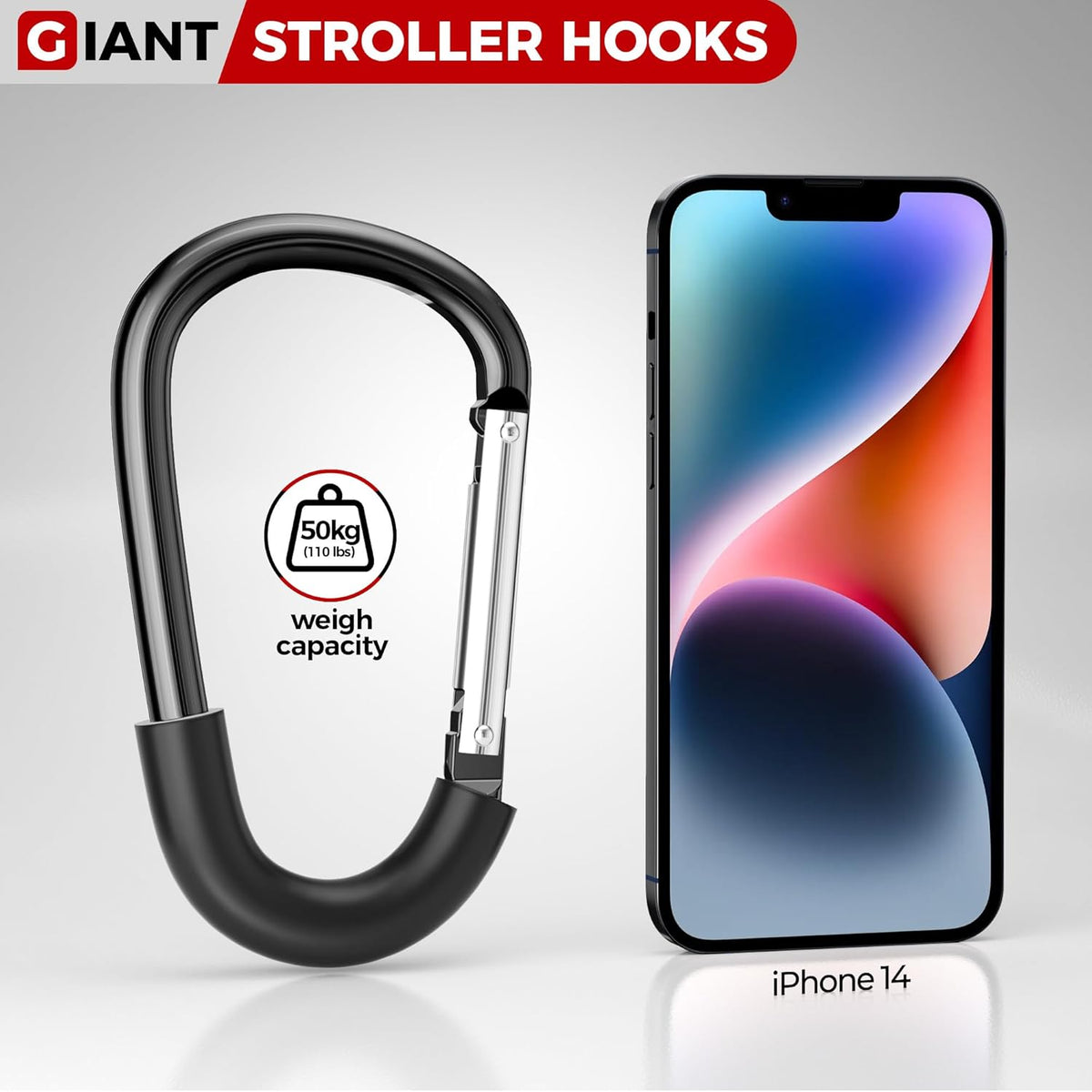 SURDOCA Stroller Hooks, 2Pcs Large Stroller Hooks for Bags, Universal Stroller Clips and Hooks, Mommy Hook for Stroller Heavy Duty, Stroller Accessories for Mom