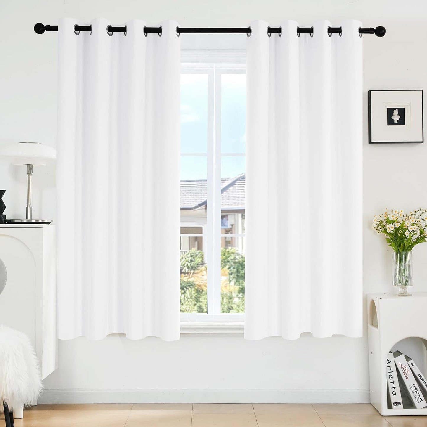 Deconovo 100% Blackout Grommet Curtains – Thermal Insulated, Noise-Reducing, Sustainable & Easy-Care Drapes for Bedroom, Living Room & Office – Oeko-TEX Certified, White 52W x 45L Inch (Set of 2)
