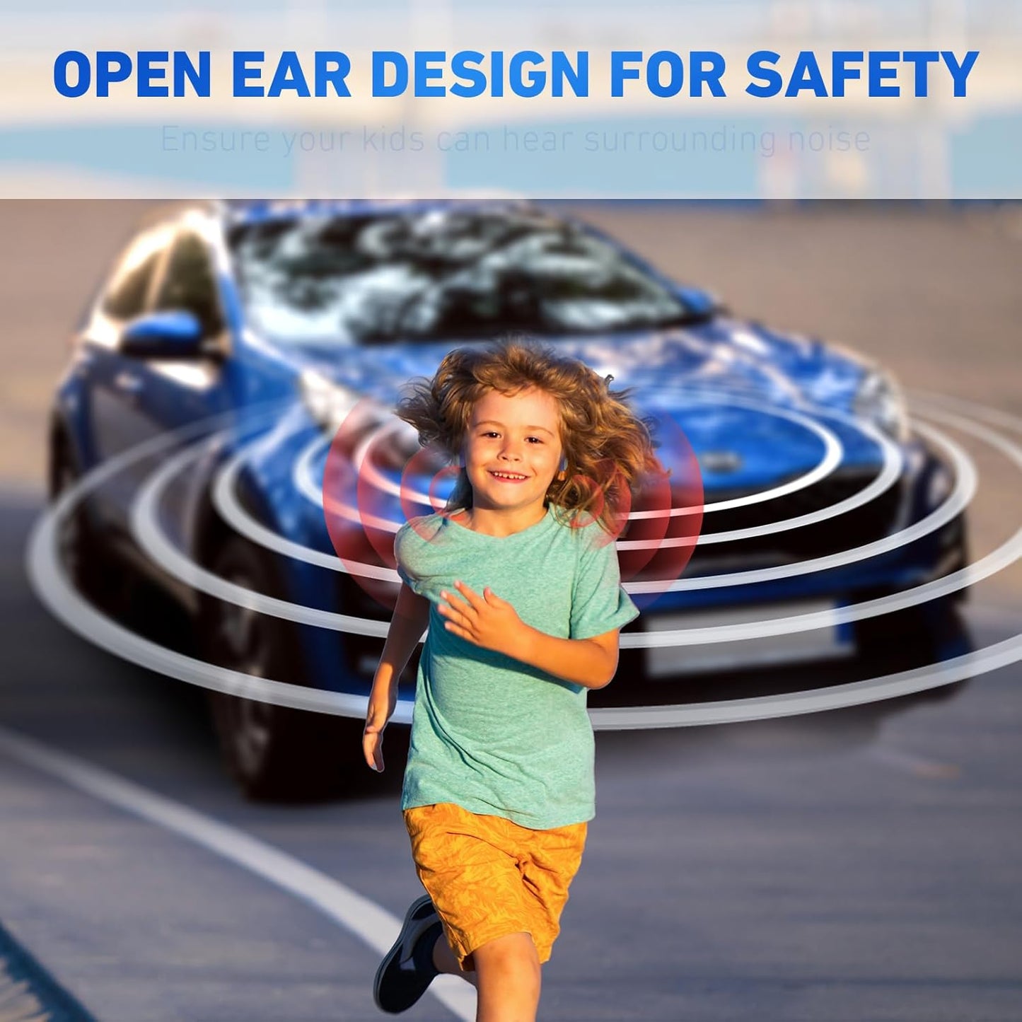 Kids Headphones, Bluetooth 5.2 Air Conduction Open Ear Headphones, 85dB Volume Limiting, Stereo Sound with Mic, IPX5 Waterproof, 20H Playtime, Perfect for School and Outdoor Activities-Blue