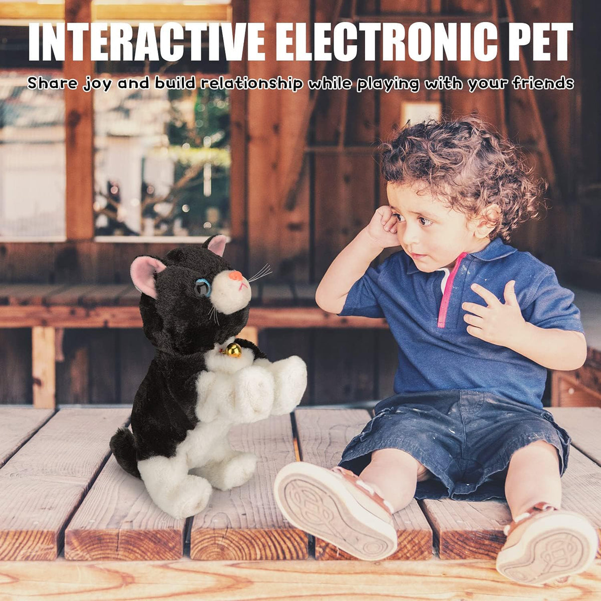 Smalody Interactive Electronic Plush Toy - Upgrade with LED Light Eyes Animated Sound Control Electronic Pet, Robot Cat Kitten Toys Gifts for Boys & Girls Kids Birthday Christmas (Black)