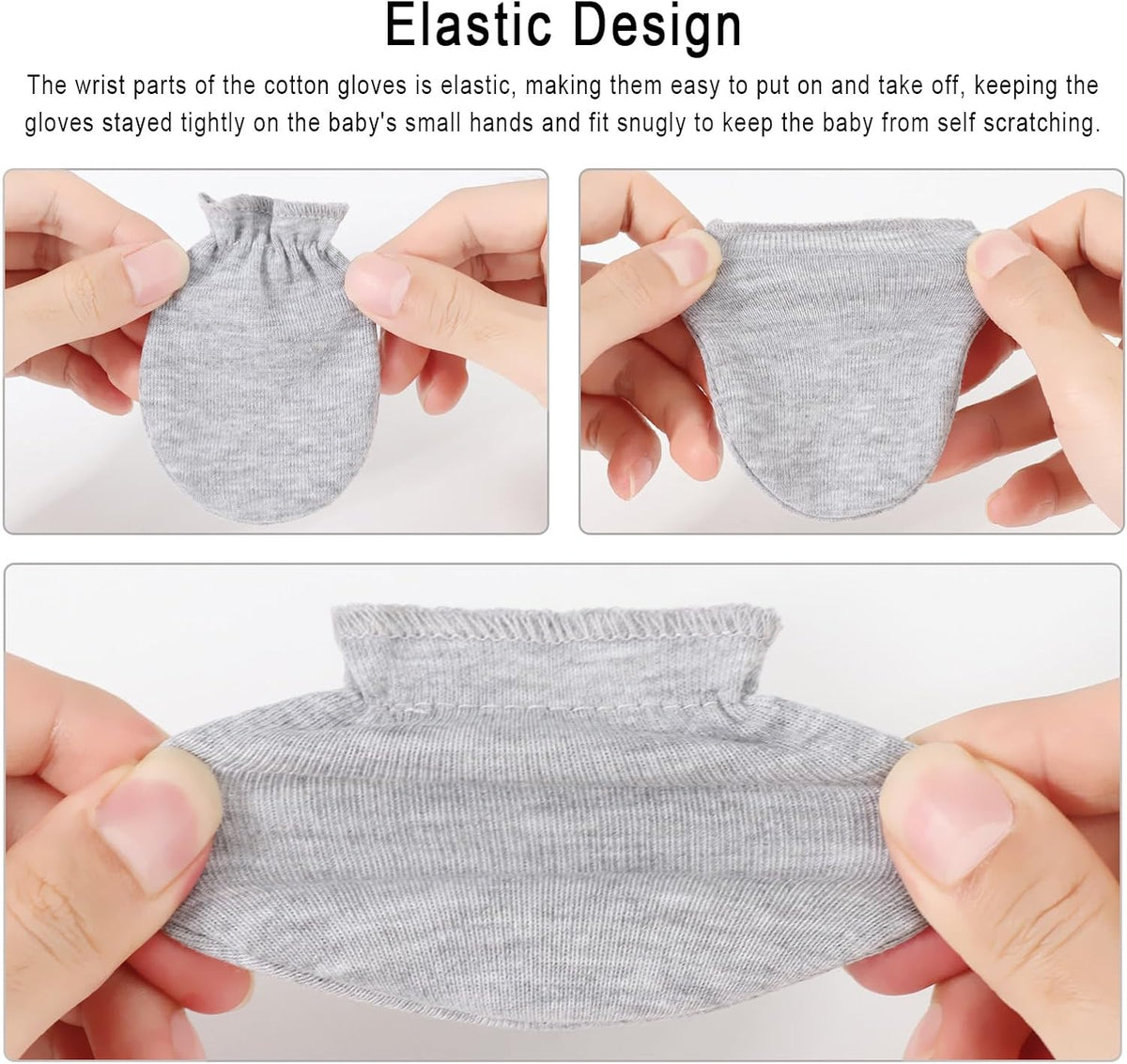 BQUBO Newborn Infant Toddler Mittens No Scratch Cotton Elastic Wrist Gloves Hypoallergenic for 0-6 Months Baby Boys Girls