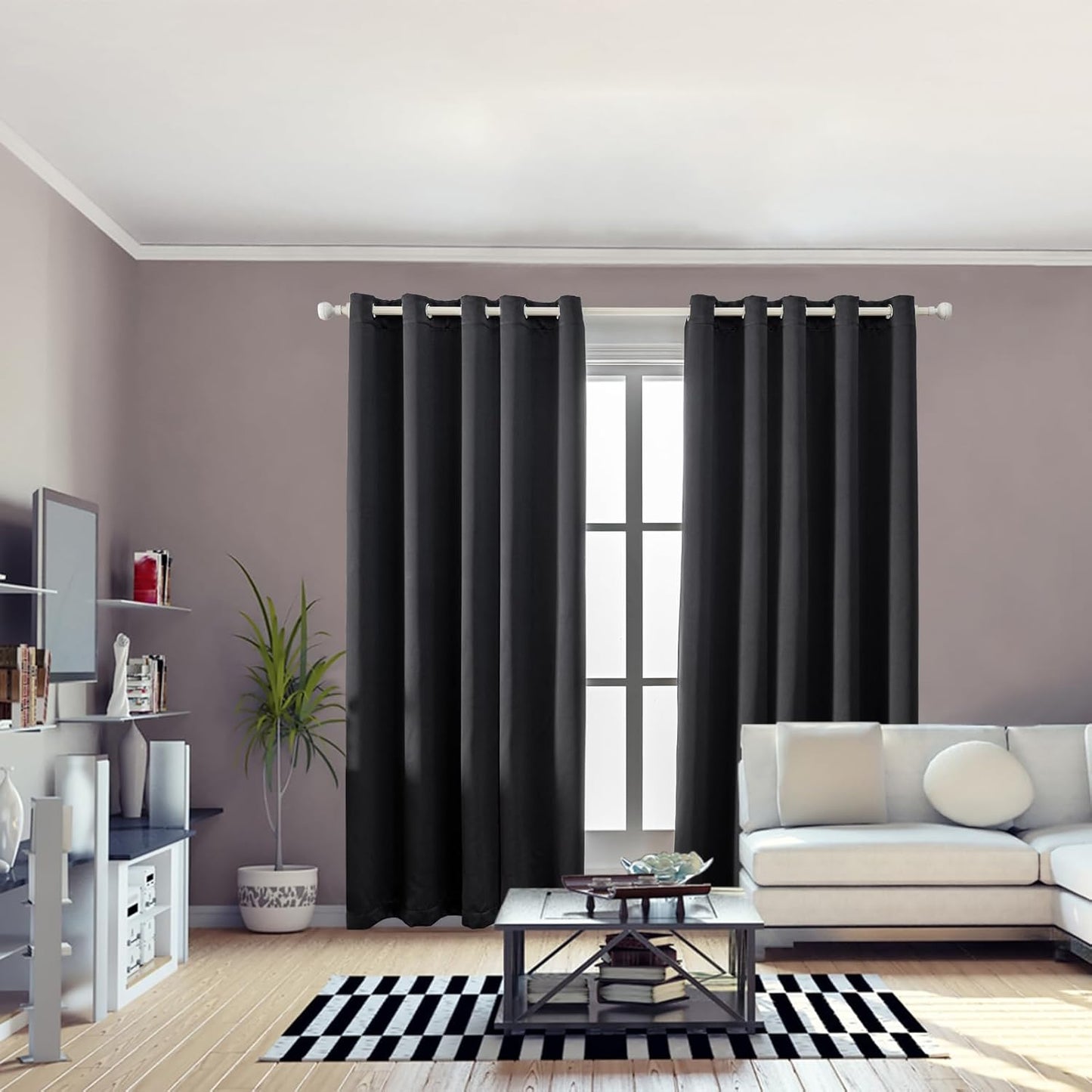 Anytime 100% Blackout Curtain Set, Thermal Insulated & Energy Efficiency Window Draperies for Guest Room, Full Shading Panels for Shift Worker and Light Sleepers（Black, 2 Panels, 70W x 84L）
