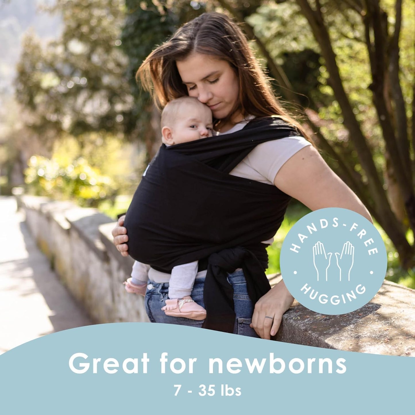 Sleepy Wrap Stretchy Ergonomic Baby Carrier Sling for Newborns to Toddlers - Hands-Free Lightweight Baby Wrap 7-35 lbs (Sable Black)