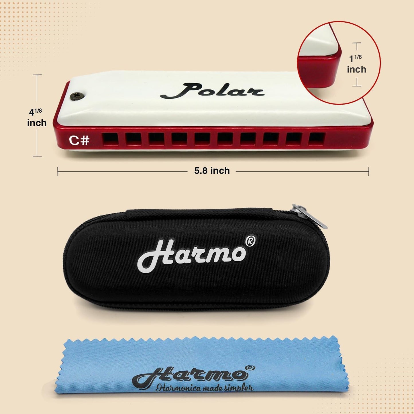 Harmo Polar Natural Minor Harmonica Key of C# - Specialized for Natural Minor Blues, Jazz, Rock, Folk, & Pop, Mouth Organ With Case, Phosphor Bronze Reeds, Harmonica for Beginners & Professionals