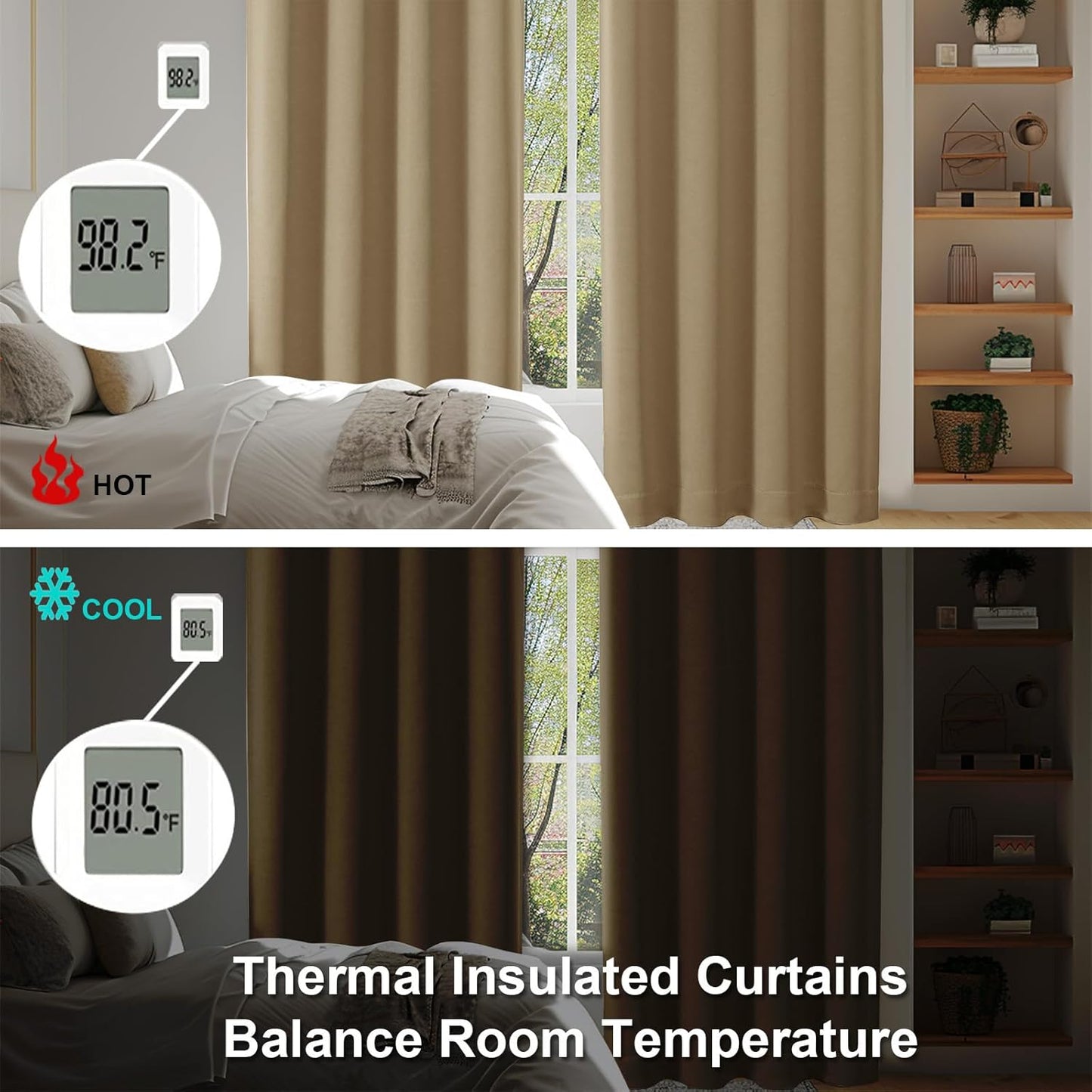Simplebrand Ava Taupe Blackout Curtains for Bedroom 90 Inches Long 2 Panels Set, Solid Privacy Energy Saving Living Room Window Treatment Curtains Blackout Drapes, W50 x L90 Inch, Taupe