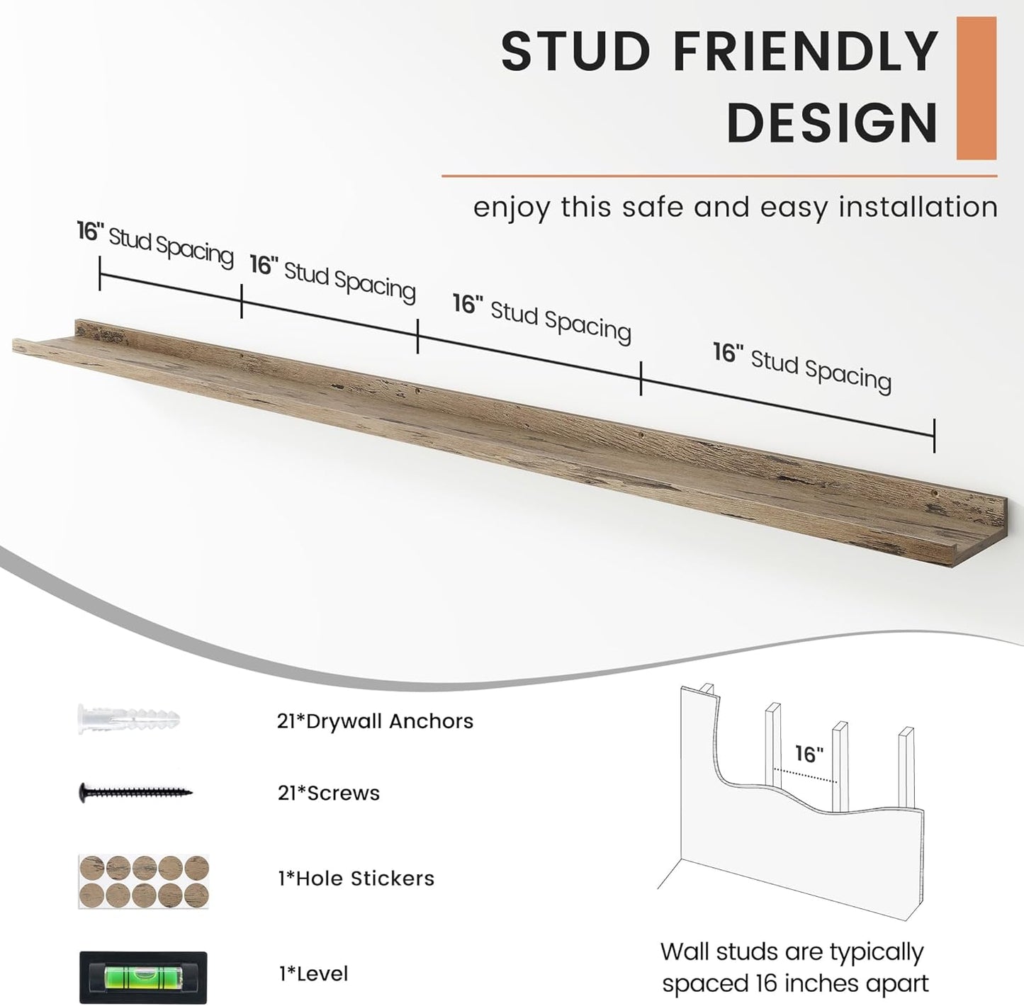 Floating Picture Ledge Shelves for Wall Set of 4, 72 Inch Wall Shelves with Lip Long Large Nursery Book Shelf for Toys Storage Kids Bookshelf Wall Mounted Living Room Bedroom Decor Frames