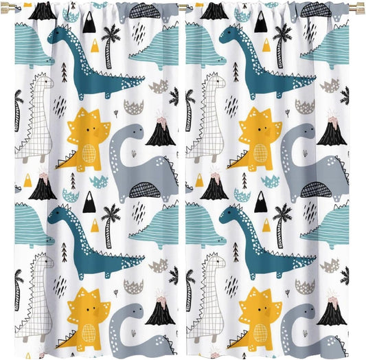 Kids Dinosaur Curtains for Boys Girls Bedroom Decor Cartoon Dino Colorful Cute Funny Wildlife Animal Printed Blackout Rod Pocket Window Drapes for Baby Nursery Playroom Living Room W42xL84in 2 Panels