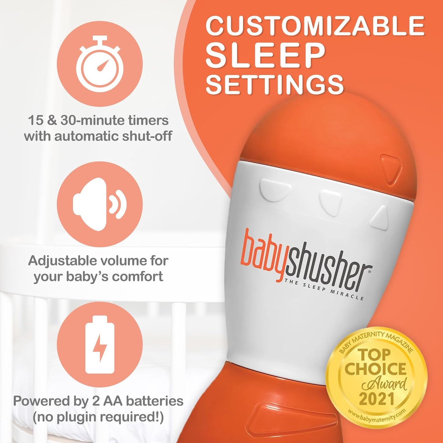 Baby Shusher Portable Sound Machine - White Noise Sound Machine, Baby Soother for Sleeping, Newborn Essentials for Crib, Battery Operated Hush, Travel Friendly - 3 Count