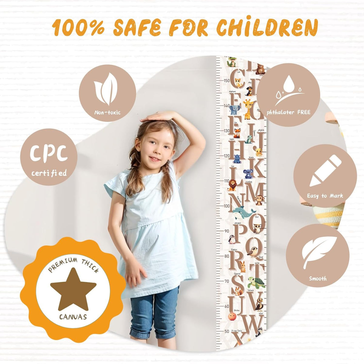 Customize Name Growth Chart Wall, Cute Letters Canvas Height Chart for Kids, Height Indicator Tape Ruler Growth Chart Decor, Toddler Room Decoration, Baby Measuring Board