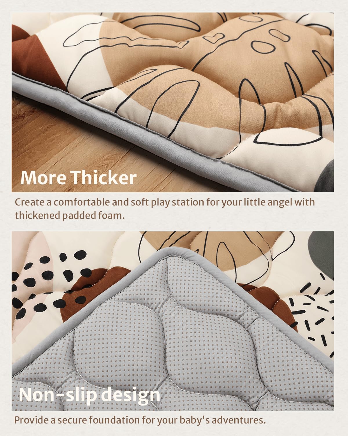 Blissful Diary Baby Play Mats for Floor, 47x47 Playpen Mat, Thicker Cushioning Padding Foam Playmat for Baby and Toddlers Infants, Non-Slip & Machine Washable, Boho Design