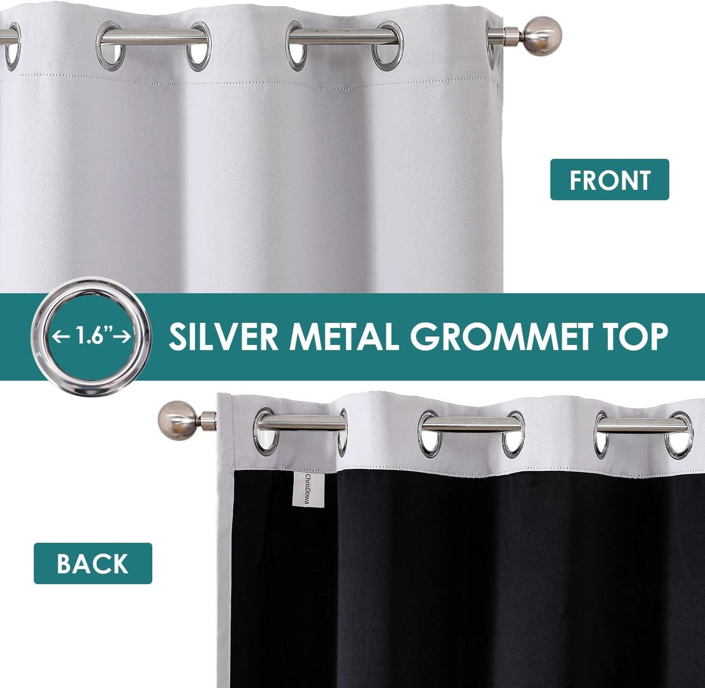 ChrisDowa 100% Blackout Curtains 108 inch Long for Bedroom with Black Liner, 2 Thick Layers Total Blackout Thermal Insulated Grommet Window Curtains 2 Panels Set (Greyish White, 52 x 108 Inch)