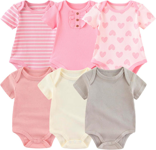 Newborn Baby Boy Girl Short Sleeve Bodysuits Cotton One-Piece Baby Clothes 6-Pack