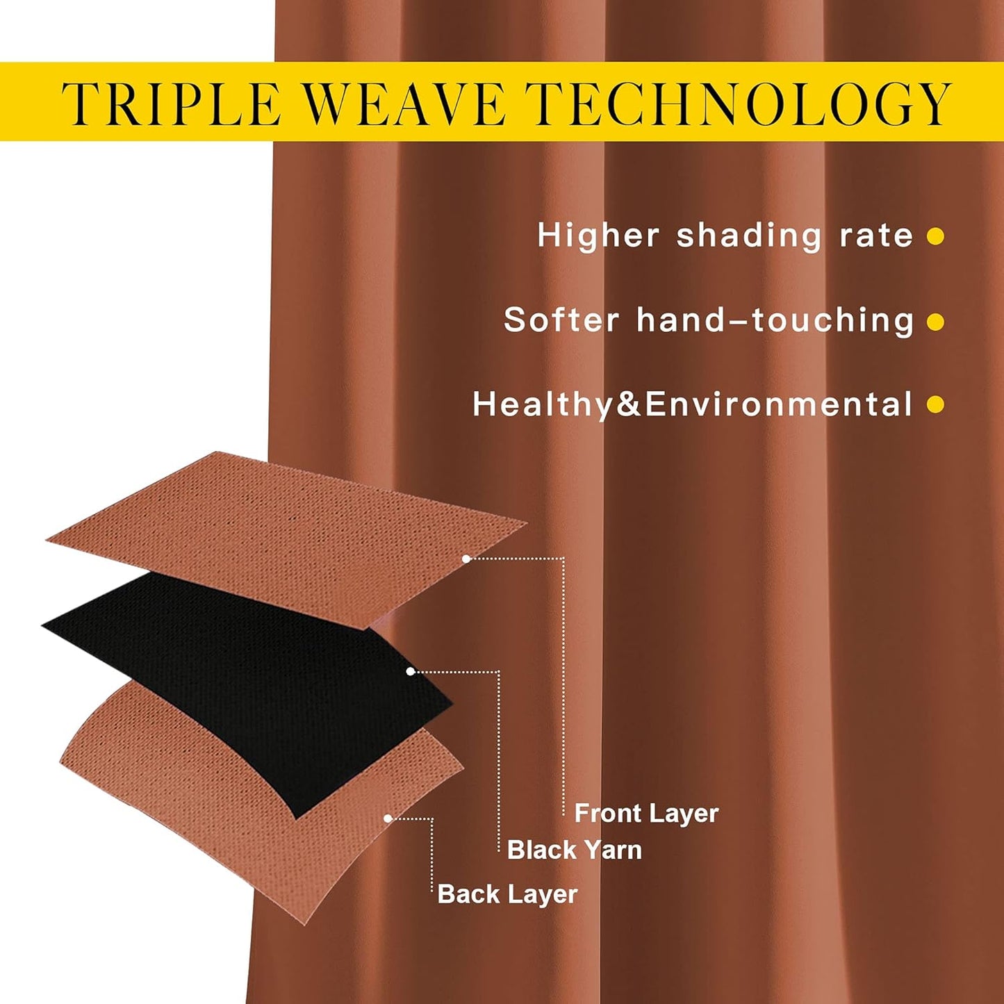 NICETOWN 50% Blackout Burnt Orange Sliding Glass Curtains 2 Panels Set - Window Treatment Thermal Insulated Grommet Light Blocking Sound Reducing Drapes for Bedroom/Living Room, W80 x L84