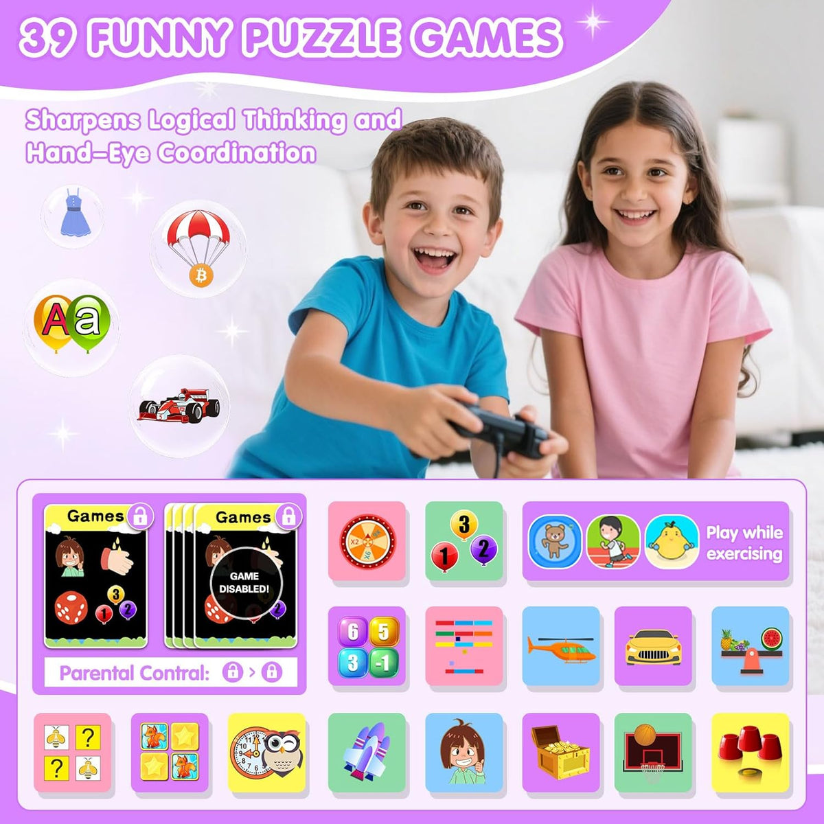 Smart Watch for Kids with 39 Games Touchscreen Camera Video, Music Player, Pedometer, Calculator, Calendar, Stopwatch, Flashlight, Alarm Clock 12/24 hr, Birthday Gifts Toys for Girls Ages 3-12