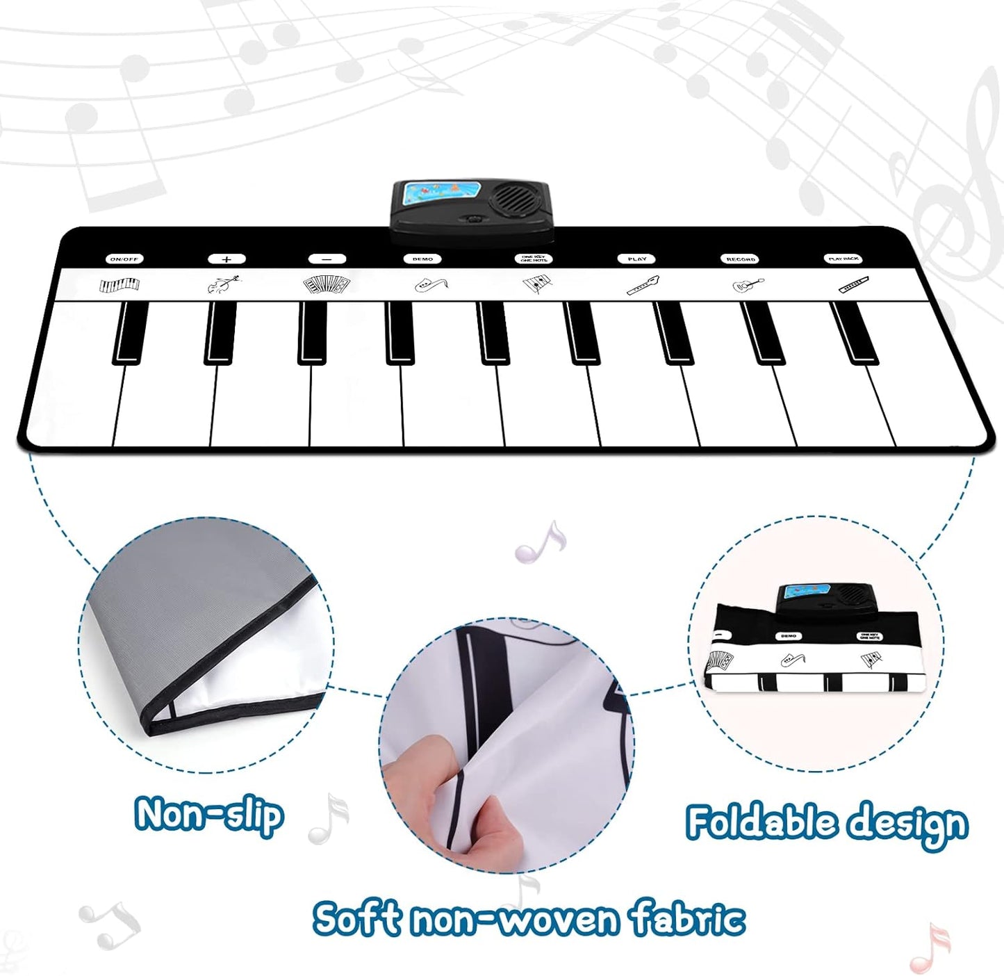 M SANMERSEN Piano Mat, Kids Musical Mat Floor Piano Keyboard Mat with 8 Instruments Sounds Music Dance Touch Play Mat, Early Educational Toys Birthday Gifts for 1 2 3 4 5 Year Old Boys Girls