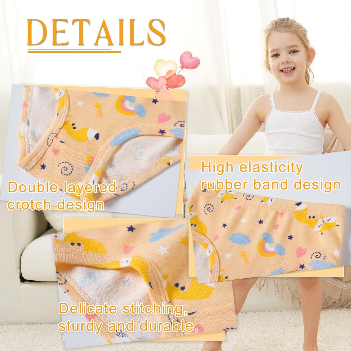 Finihen Girls Cotton Underwear Toddler Girls Panties Kids Briefs Multipacks.