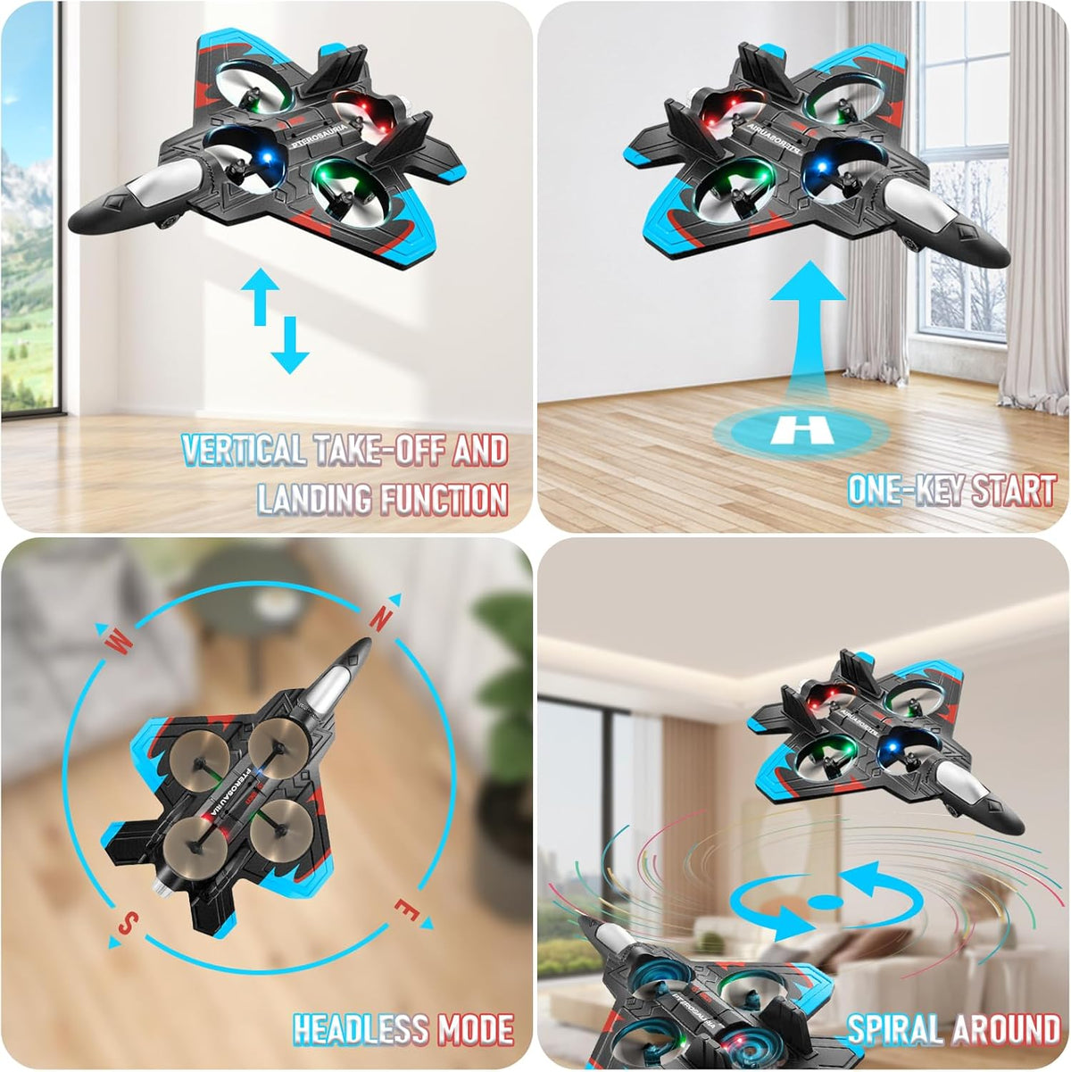 V32 Foam Remote Control Airplanes, 2.4Ghz 4CH RC Planes for Kids, RC Fighter Jet Toys with LED Light, 360° Flip, Auto Hover, Easy to Fly Remote Control Aircraft Toy Gift for Kids and Beginner