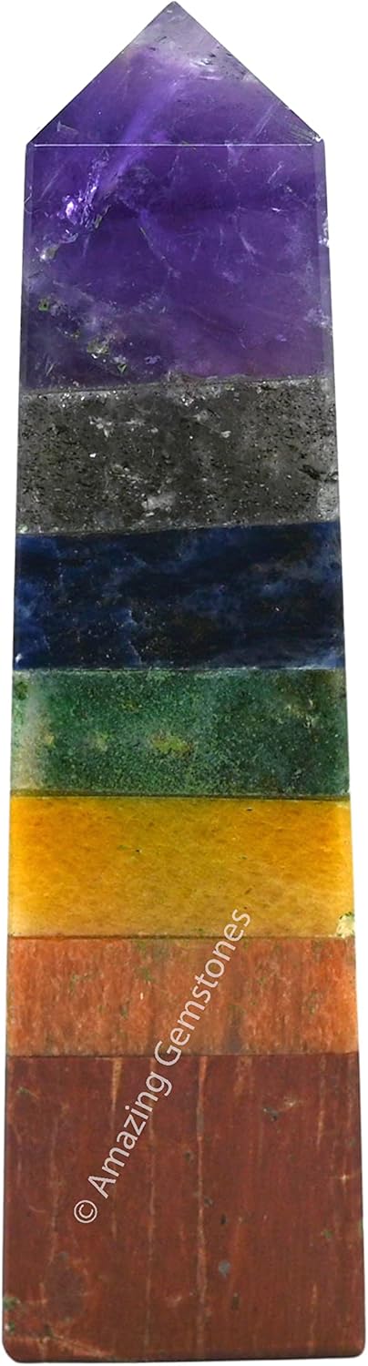 Amazing Gemstone 7 Chakra Crystal Towers ~ Natural Healing Crystal Point Obelisk for Reiki Healing and Crystal Grid (3 to 4 INCH)
