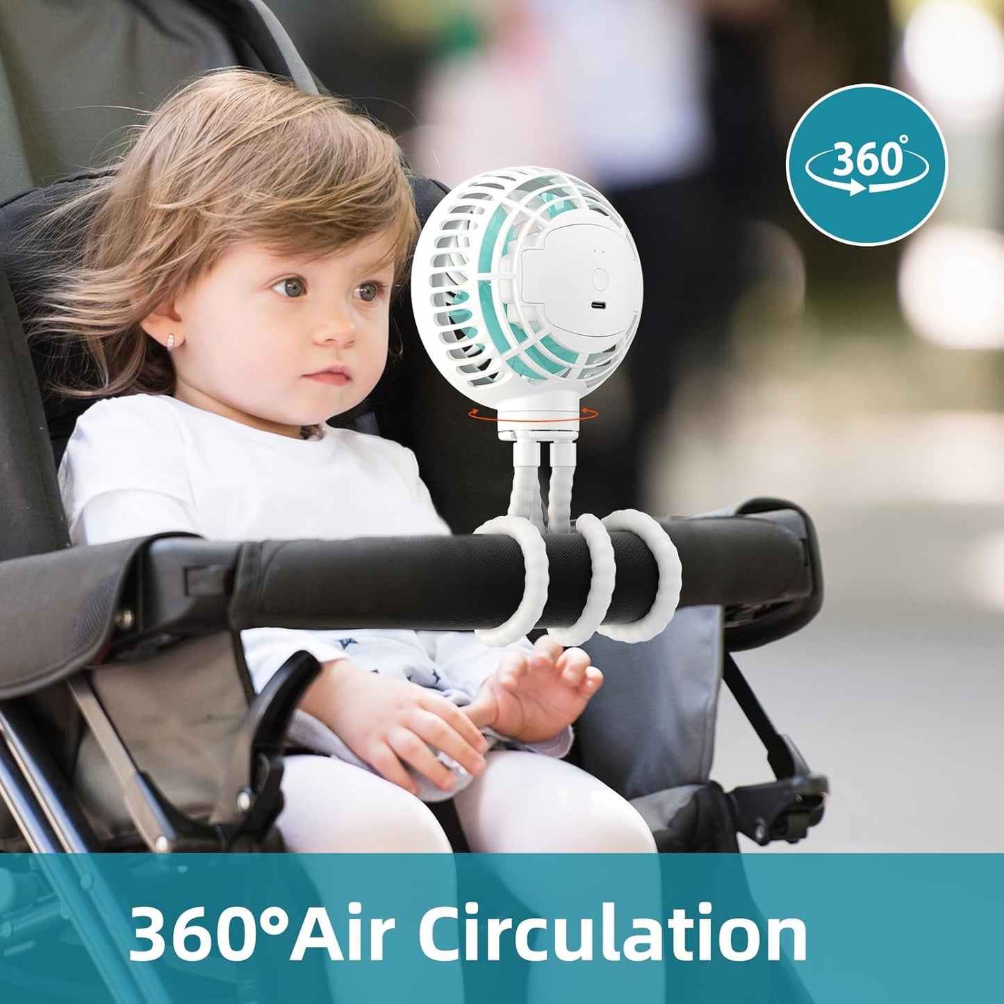 HandFan 4000mAh Battery Operated Stroller Fan Flexible Tripod Clip on Fan with 4 Speeds and Rotatable Max 31Hrs Handheld Personal Fans for Crib Car Seat Bike Treadmill (White)