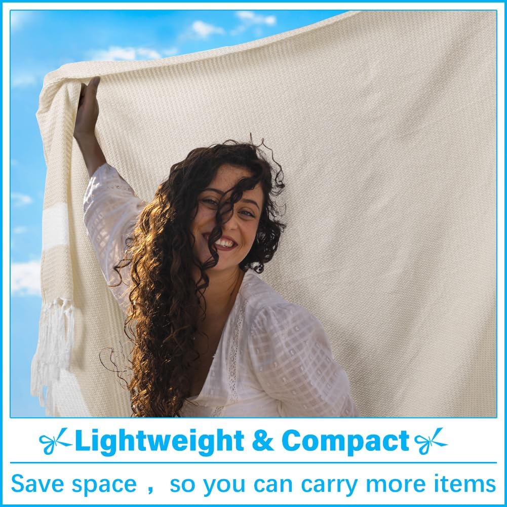 Oversized Turkish Beach Towel Blanket XXL Cotton Sandproof Towels Boho Woven Extra Large Big Sand Free Giant Throw Thick Blankets Huge Quilt XL Picnic Camping Necessities Cloud For Adult Gifts Beige