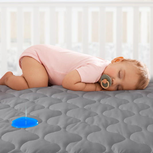 Yoofoss Waterproof Mini Crib Mattress Protector, Quilted Baby Mattress Pad Cover Soft and Breathable, Machine Washable Portable Mattress Protector for Standard Mini Crib Size 38"X24" - Dark Grey