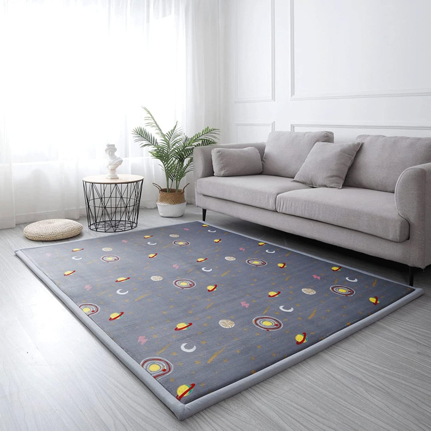 Loartee Coral Velvet Area Rug - 1" Thick Memory Foam Baby Play Mat, Washable Toddler Carpet, Home Decor for Living Room, Nursery, Kids Bedroom, Astral Gray, 4'11"x4'11"