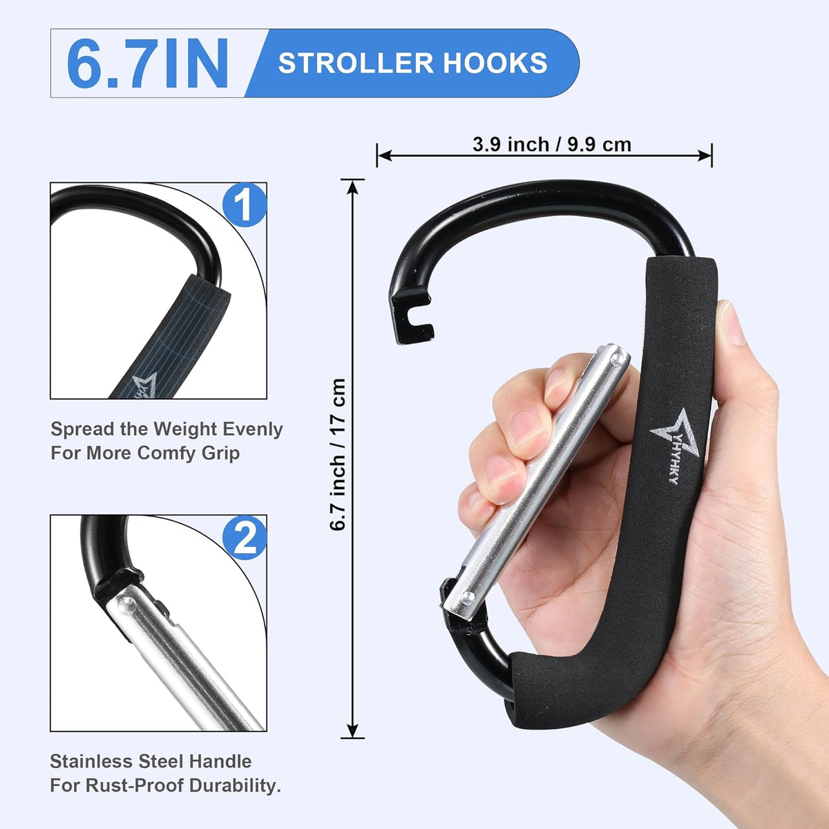 Stroller Hook, 6.3" Large Carabiner Clip for Diaper Bags, Groceries, and Purse, Mommy Hook for Mom, Universal Fit for Most Stroller Accessory Handles