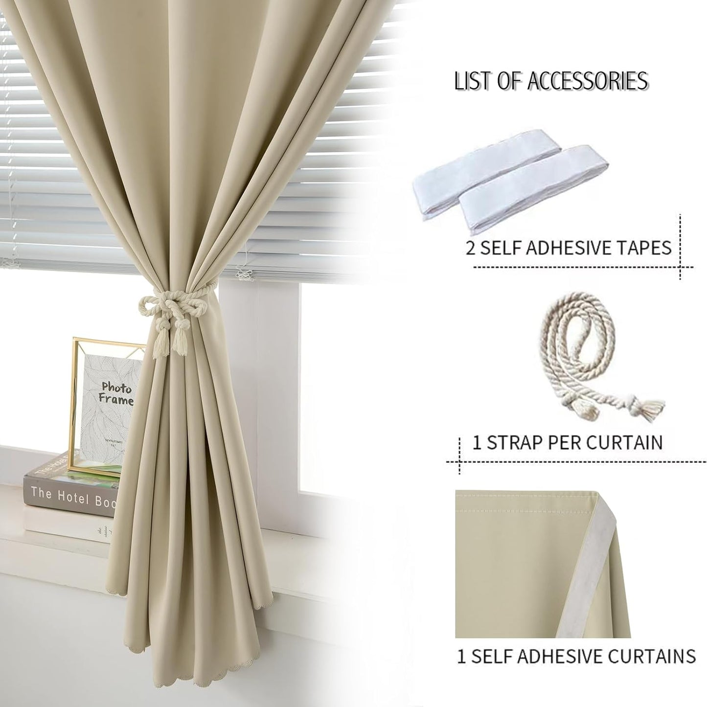 Self Adhesive Portable Blackout Curtains for Bedroom Easy to Install Window Thermal Lnsulated Kitchen Room Darkening Small Window Curtains, Cortinas Para Cuarto, 35"W X 71"L, Beige, 1 Panel
